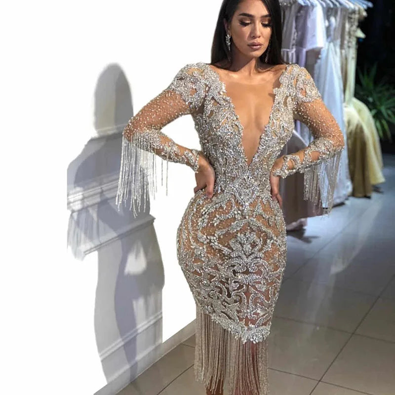 Women's Clothing, Deep V Hollow Long Sleeves Gold Sprinkling Dress Dress Dress