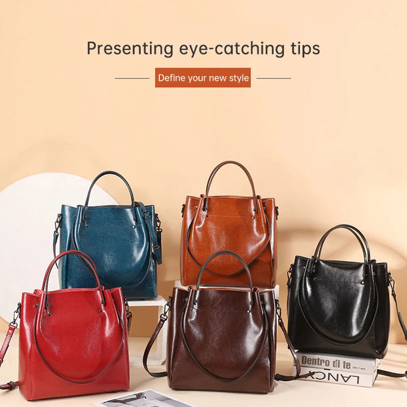 New leather women's bag, large capacity TOTE, fashionable and versatile, single shoulder crossbody handbag, large bag
