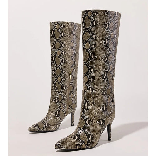 Eilyken Street Sexy Serpentine Thin Heels Knee High Boots Women