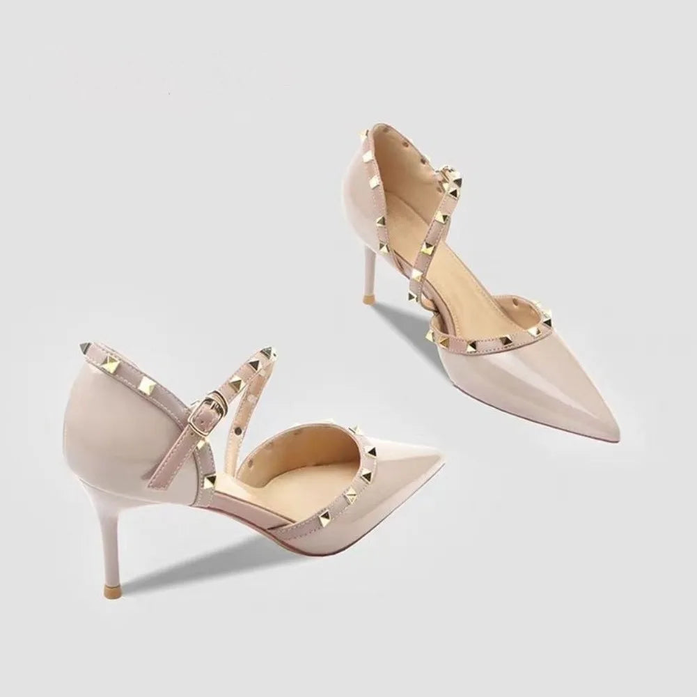 Fashion Pointed Thin Toe Heel Sandals Personality Rivet Female Shoes