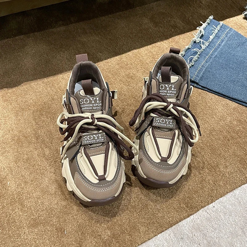 Women's Chunky Platform Vulcanize Shoes Autumn New Fashion Casual Running Shoe for Woman Sneakers Lace-up Sports Casual Shoes
