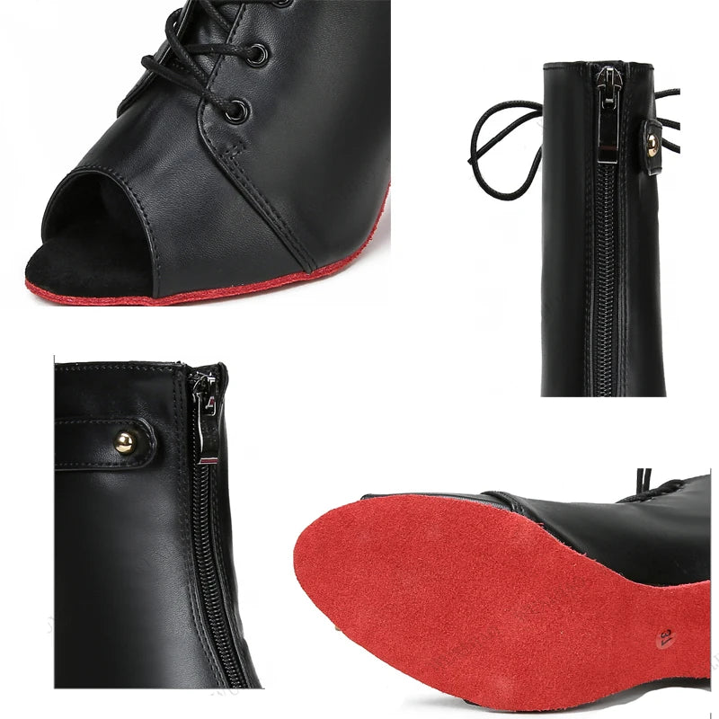 Bottes noires à talons hauts pour femmes, talons aiguilles fins, chaussures de danse latine, sexy,salsa et tango