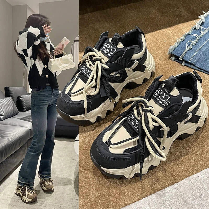 Women's Chunky Platform Vulcanize Shoes Autumn New Fashion Casual Running Shoe for Woman Sneakers Lace-up Sports Casual Shoes