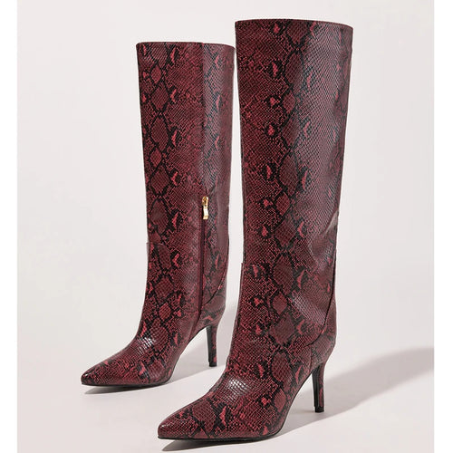 Eilyken Street Sexy Serpentine Thin Heels Knee High Boots Women