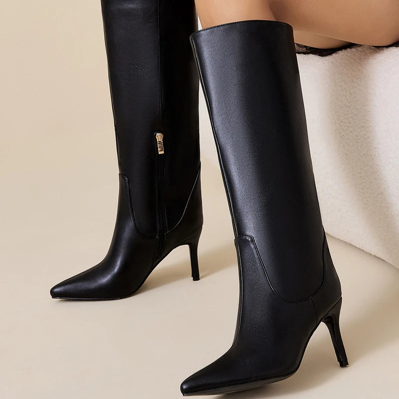 Eilyken Street Sexy Serpentine Thin Heels Knee High Boots Women