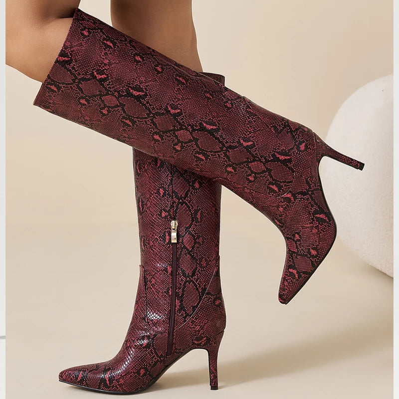 Eilyken Street Sexy Serpentine Thin Heels Knee High Boots Women
