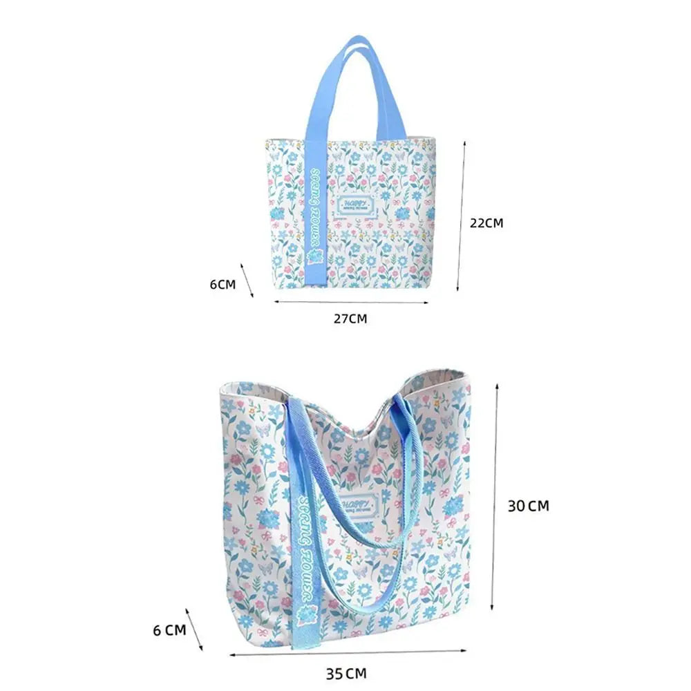 Portable Floral Canvas Tote Bag Large Capacity Reusable Commute Handbag Lightweight Shopping Bag For Work